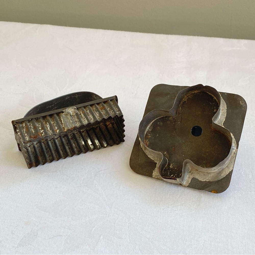 2 Primitive Antique COOKIE Biscuit Cutters Handmade Tin Steel Soldered